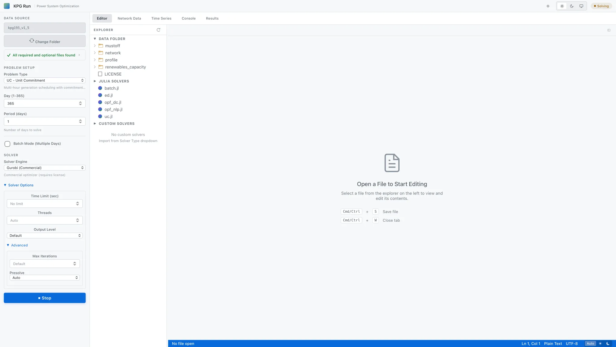 KPG Run Interface Layout